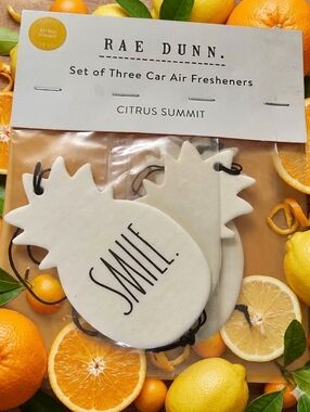Rae Dunn White Pineapple 'SMILE.' Car Air Fresheners Pack Of 3 - Citrus Scent NW
